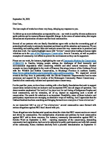 Oakland Institute letter to NRT
