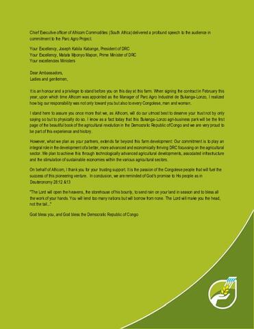 CEO Africom Commodities speech green flyer