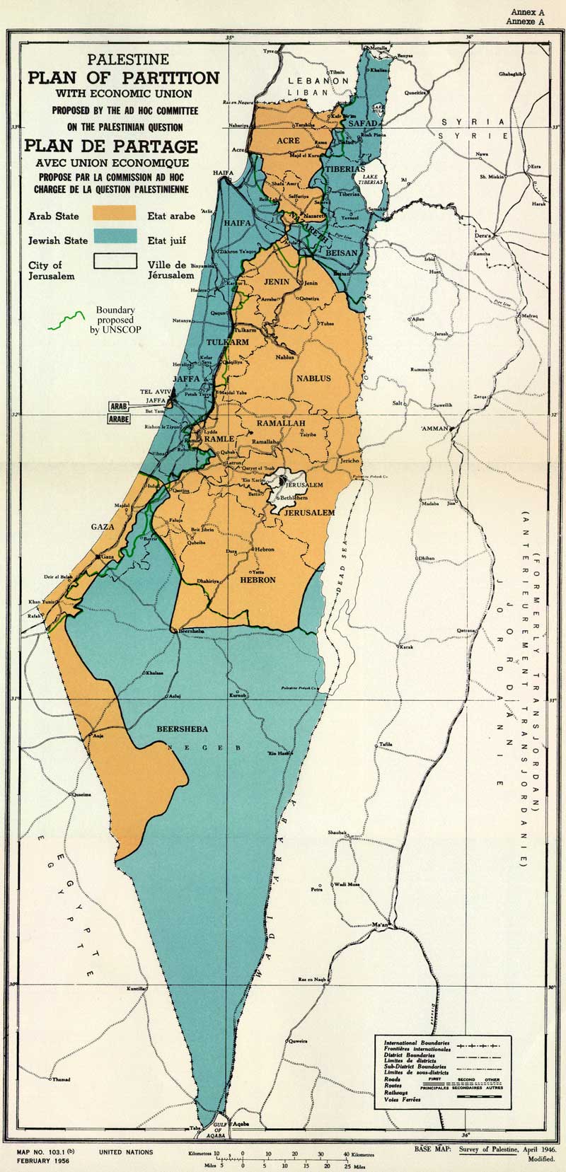 UN Partition Plan for Palestine, November 1947. Credit: UN General Assembly 181 (II)